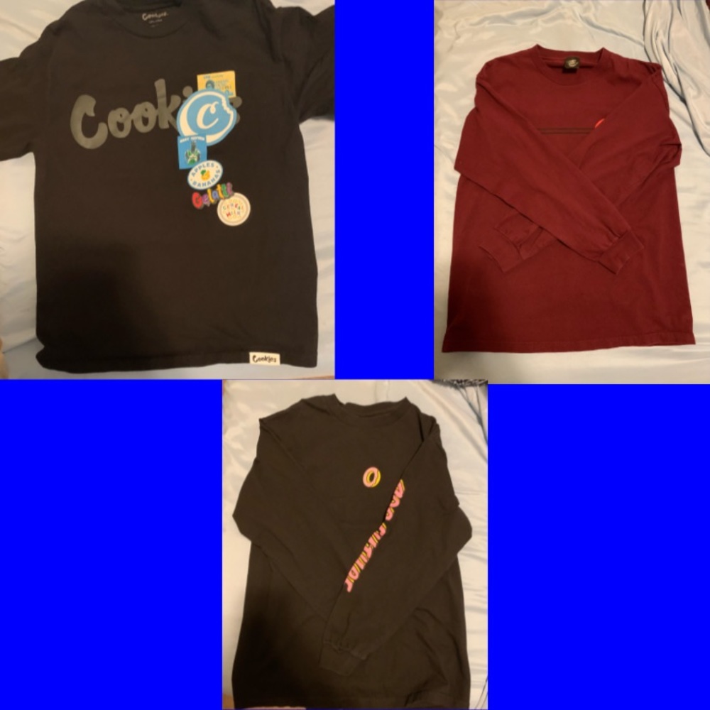 Lot of three skater brand long sleeve tees. Cookies, Santa Cruz, Odd future.
